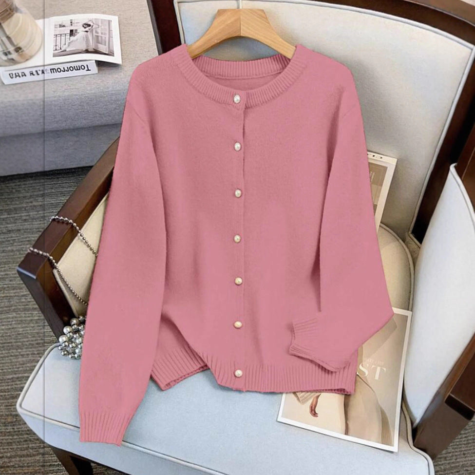 Damen kuschelige Strickjacke mit Perlknöpfen Fudus