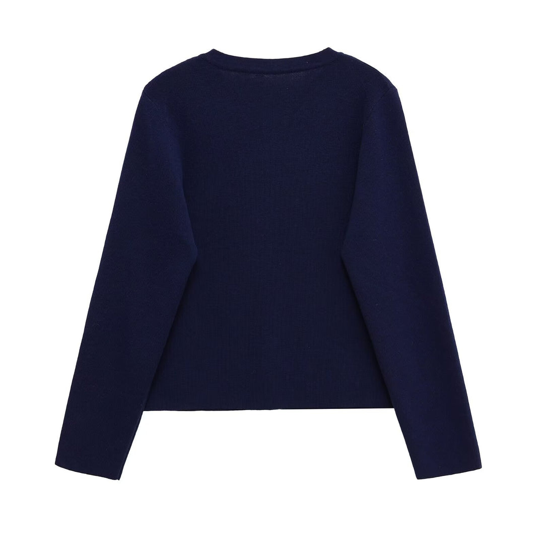 Damen Kleidung aus hochwertigem Strickmaterial mit Knopfleiste und Rundhalsausschnitt Fudus