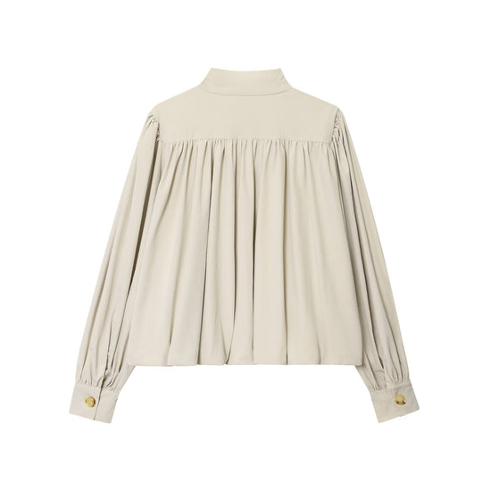 Damen lässige Bluse mit hochgeschlossenem Kragen und voluminösen Ärmeln Fudus