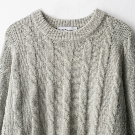 Damen kuscheliger Strickpullover mit Klassischem Zopfmuster Fudus