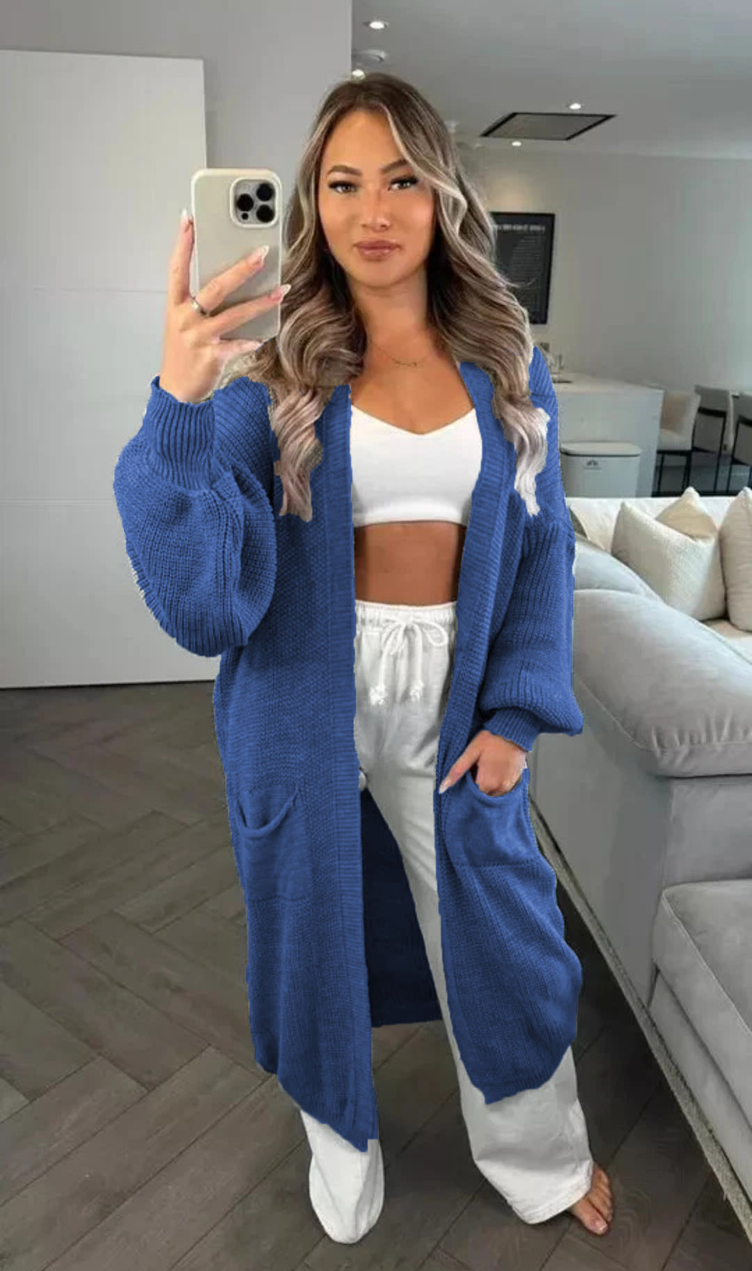 Damen Grobstrickcardigan im lässigen Oversized-Stil mit praktischen Taschen Fudus