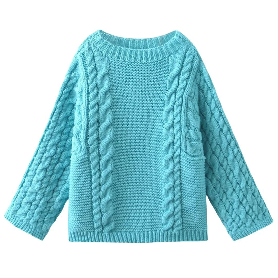 Damen kuscheliger Strickpullover mit Zopfmuster und weitem Schnitt Fudus