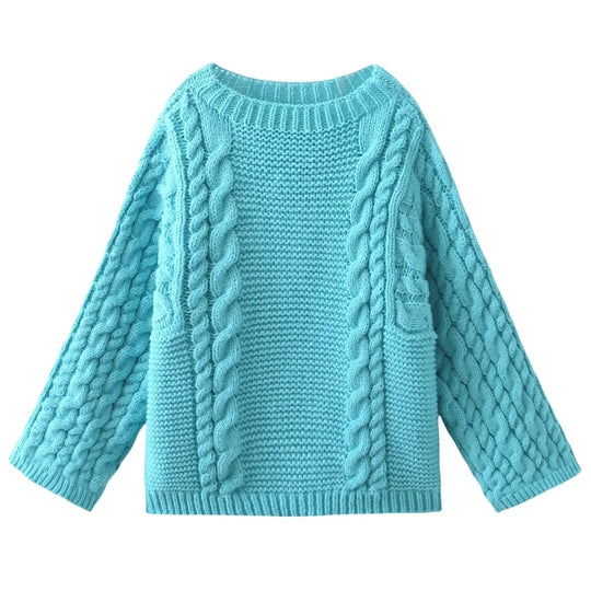 Damen kuscheliger Strickpullover mit Zopfmuster und weitem Schnitt Fudus