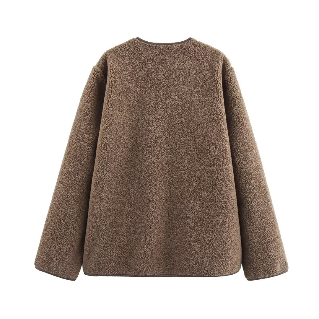 Damen kuschelige Fleecejacke mit großen Taschen Fudus
