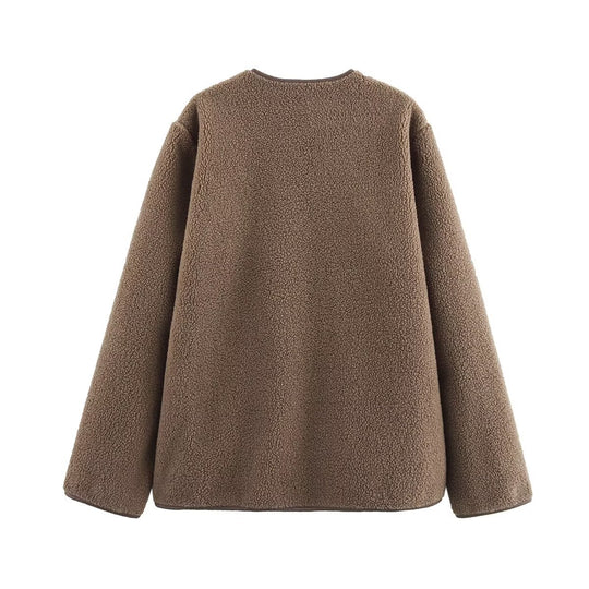 Damen kuschelige Fleecejacke mit großen Taschen Fudus