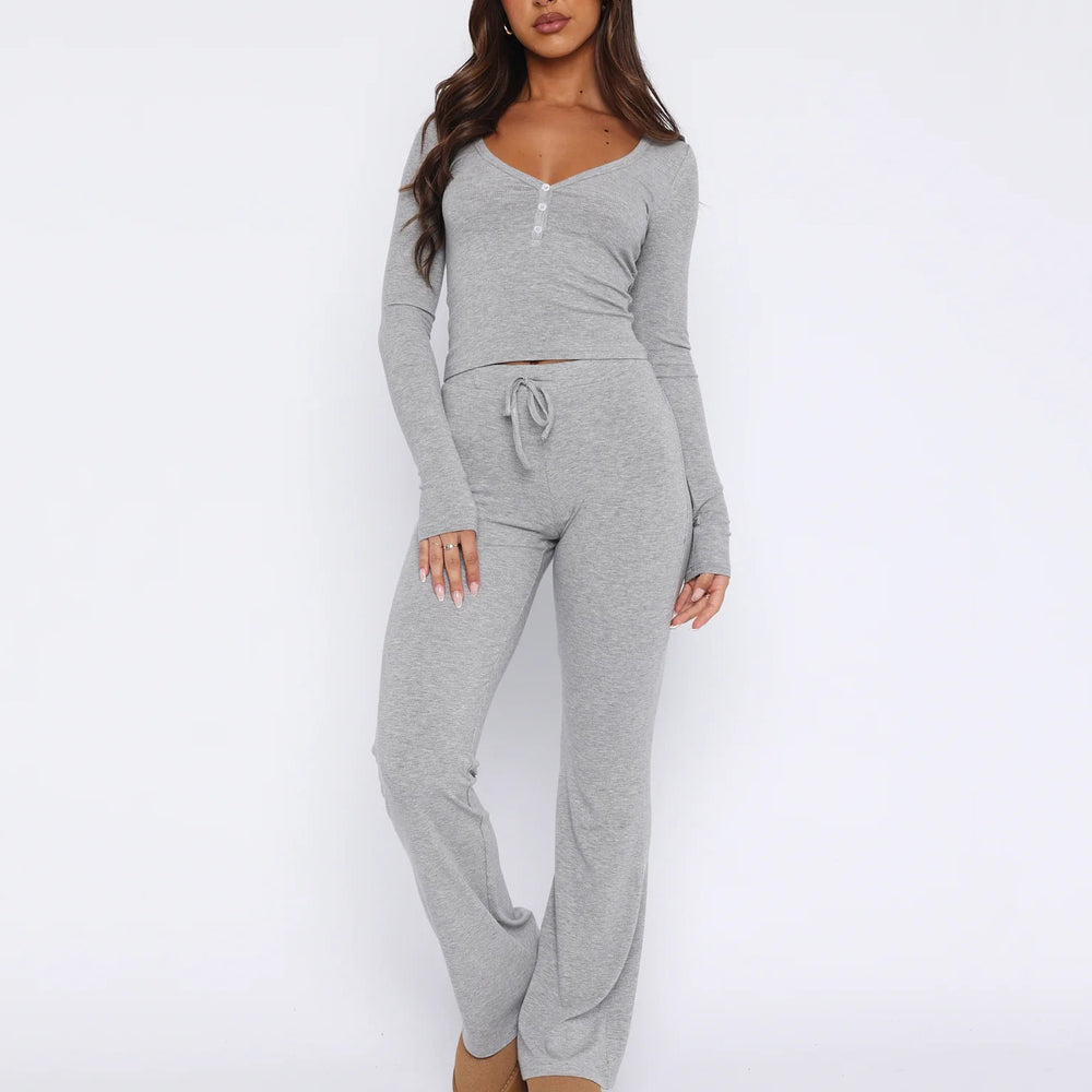 Damen Hochwertiges und stylisches Lounge-Set mit Knopfleiste Fudus