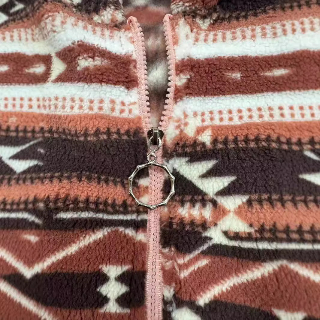 Damen Kuschelige Fleecejacke im ethnischen Design Fudus