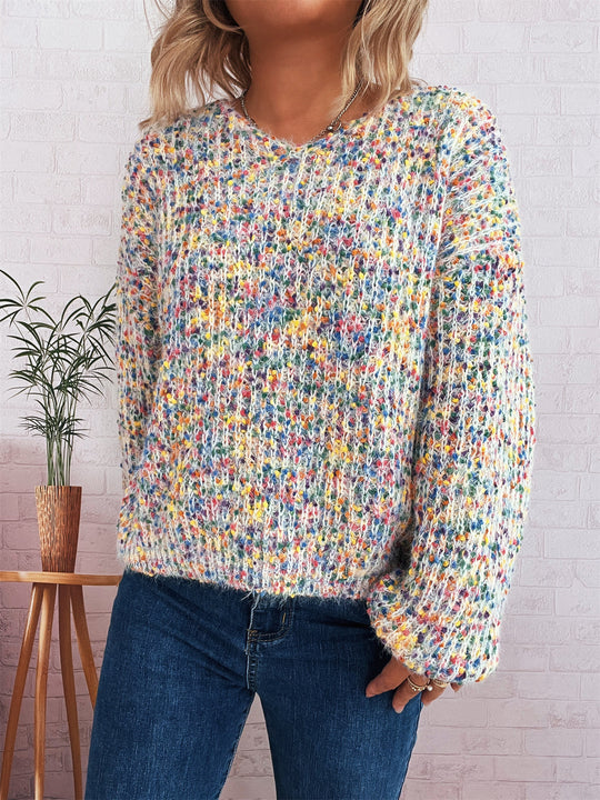 Damen komfortabler Strickpullover mit buntem Strukturmuster und weit geschnittenen Ärmeln Fudus