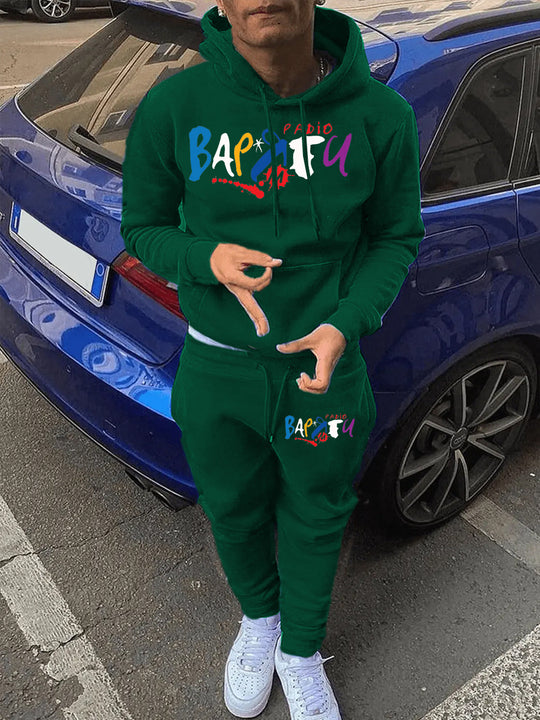 Damen modischer Kapuzenpullover und Jogginghose Set mit kreativem Aufdruck Fudus