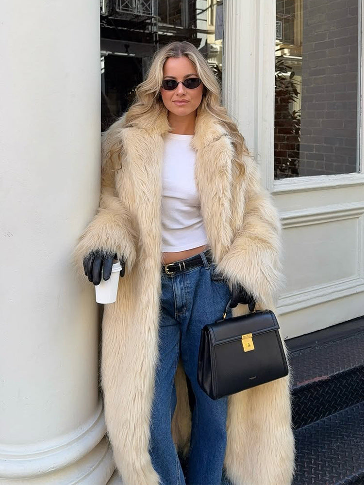 Damen Kunstfellmantel mit voluminösen Ärmeln und elegantem Schnitt Fudus