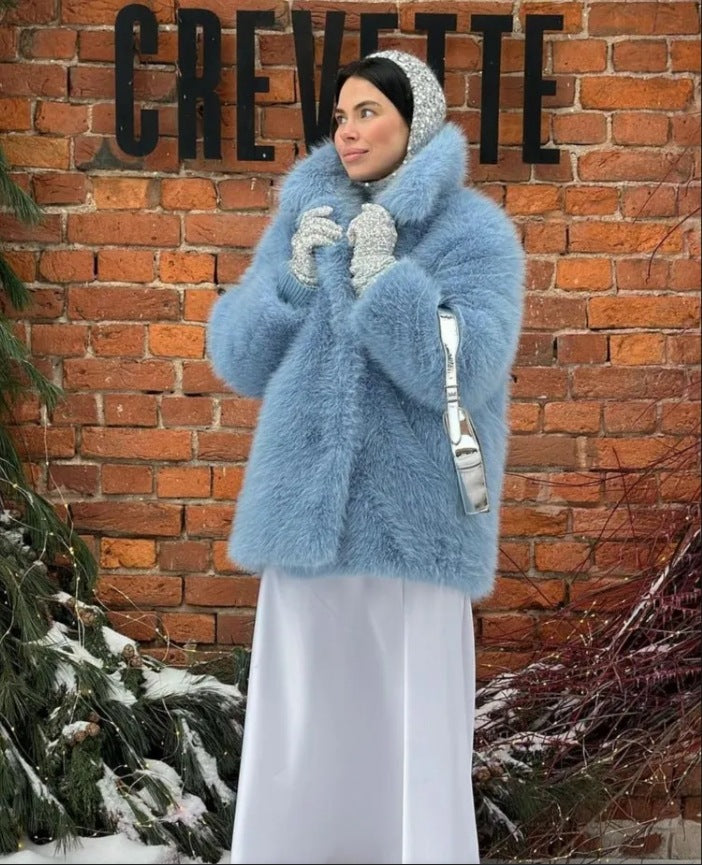 Damen Kunstfelljacke mit breitem Kragen und oversized Schnitt Fudus