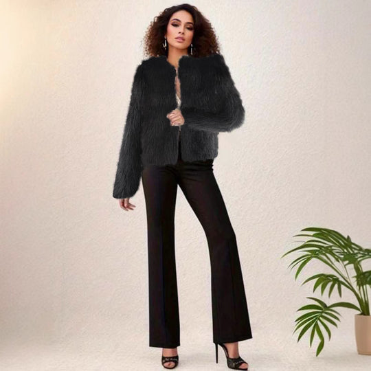 Damen kuschelige Kurzjacke mit lockerer Passform und elegantem Design Fudus