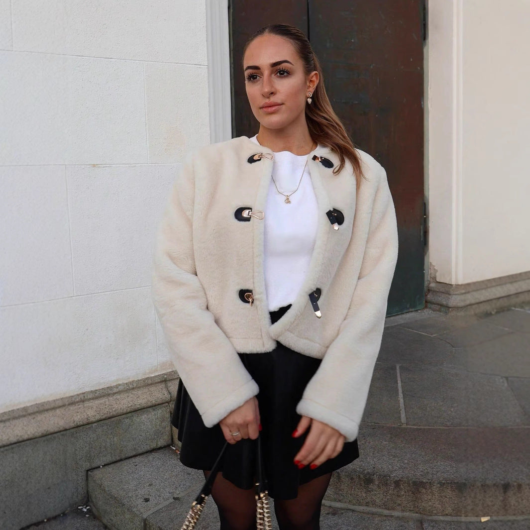 Damen Kuschelweiche Fleecejacke mit dekorativen Knöpfen Fudus