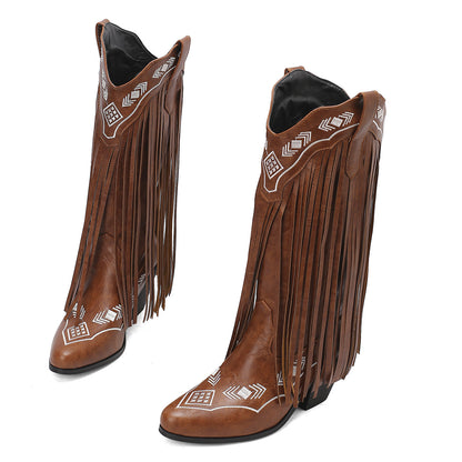 Damen Westernstiefel mit fransigem Detail Fudus