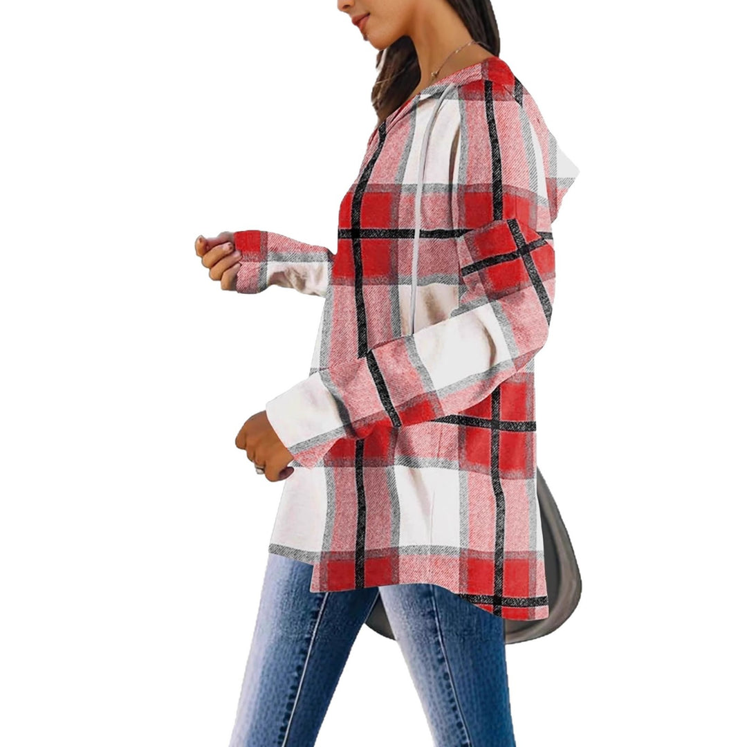 Damen Hoodie mit Karo-Design und V-Ausschnitt Fudus