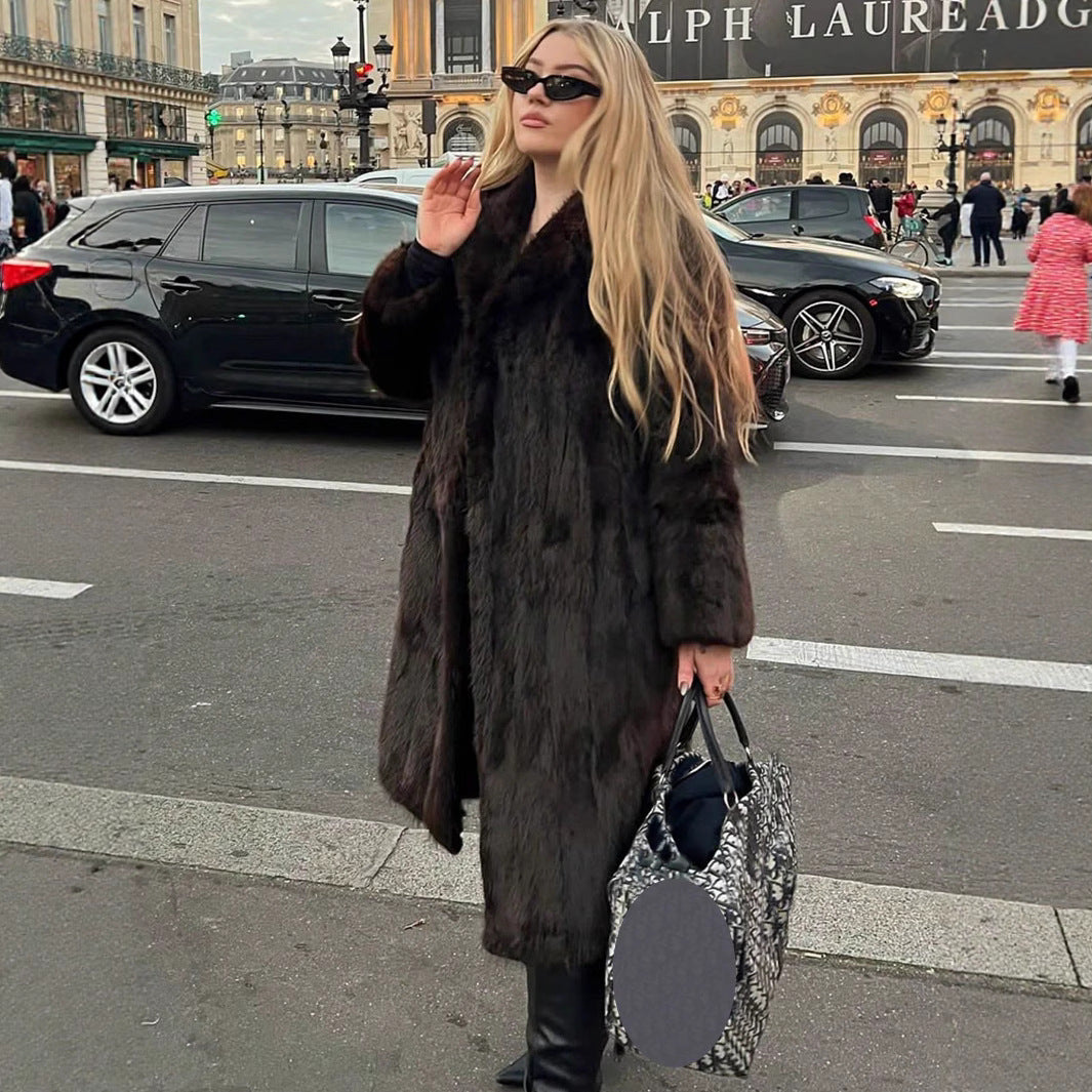 Damen kuschelige Kunstfelljacke mit elegantem Revers Fudus