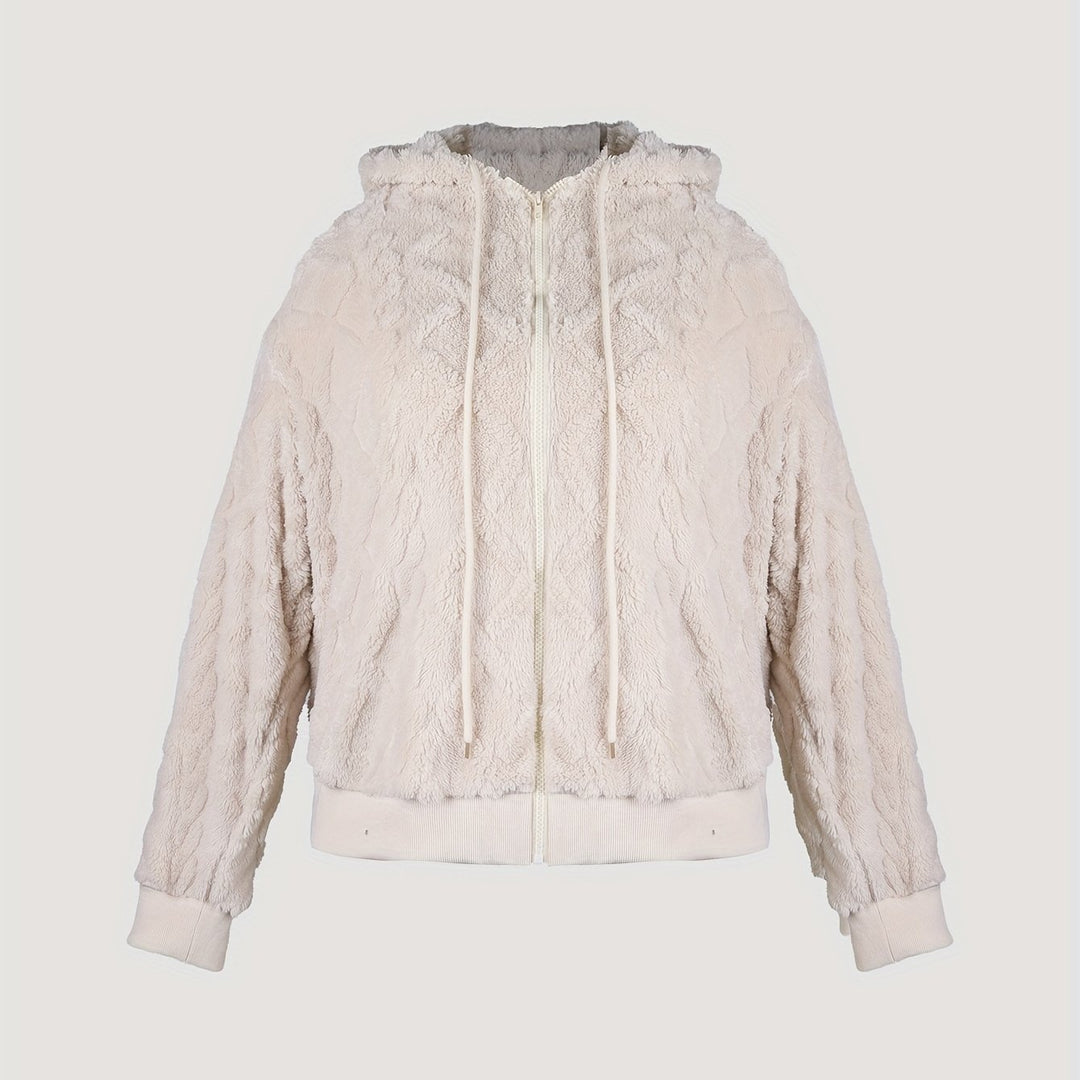 Damen kuschelige Kapuzenjacke aus weichem Teddy-Fleece Fudus