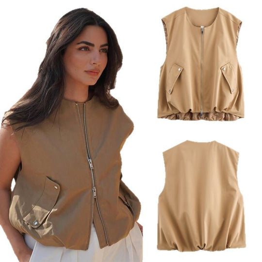 Damen lässige Jacke mit elastischem Saum und praktischen Taschen Fudus