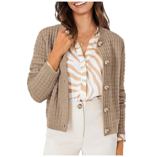 Damen lässige Strickjacke mit dekorativen Knöpfen Fudus