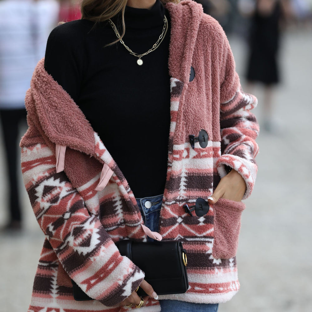 Damen Kuschelige Fleecejacke mit Karomuster und praktischen Taschen Fudus