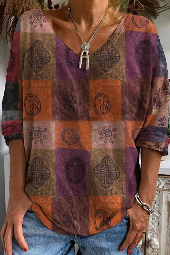 Fudus | Retro-T-Shirt mit ethnischem Druck für Damen