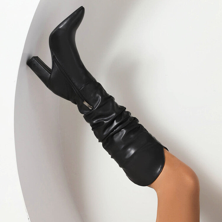 Damen Hohe Stiefel mit raffiniertem Falten-Design Fudus