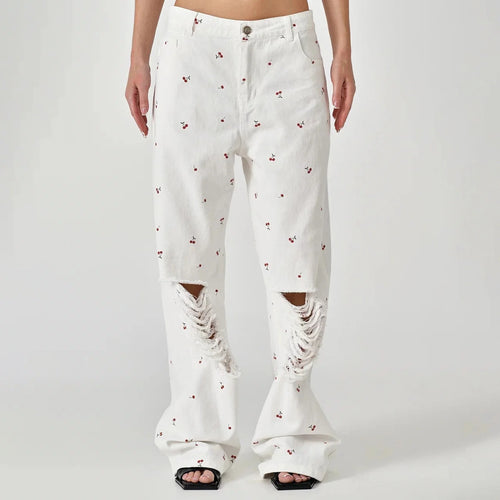 Damen lässige High-Waist Jeans mit stylischen Destroyed-Details Fudus