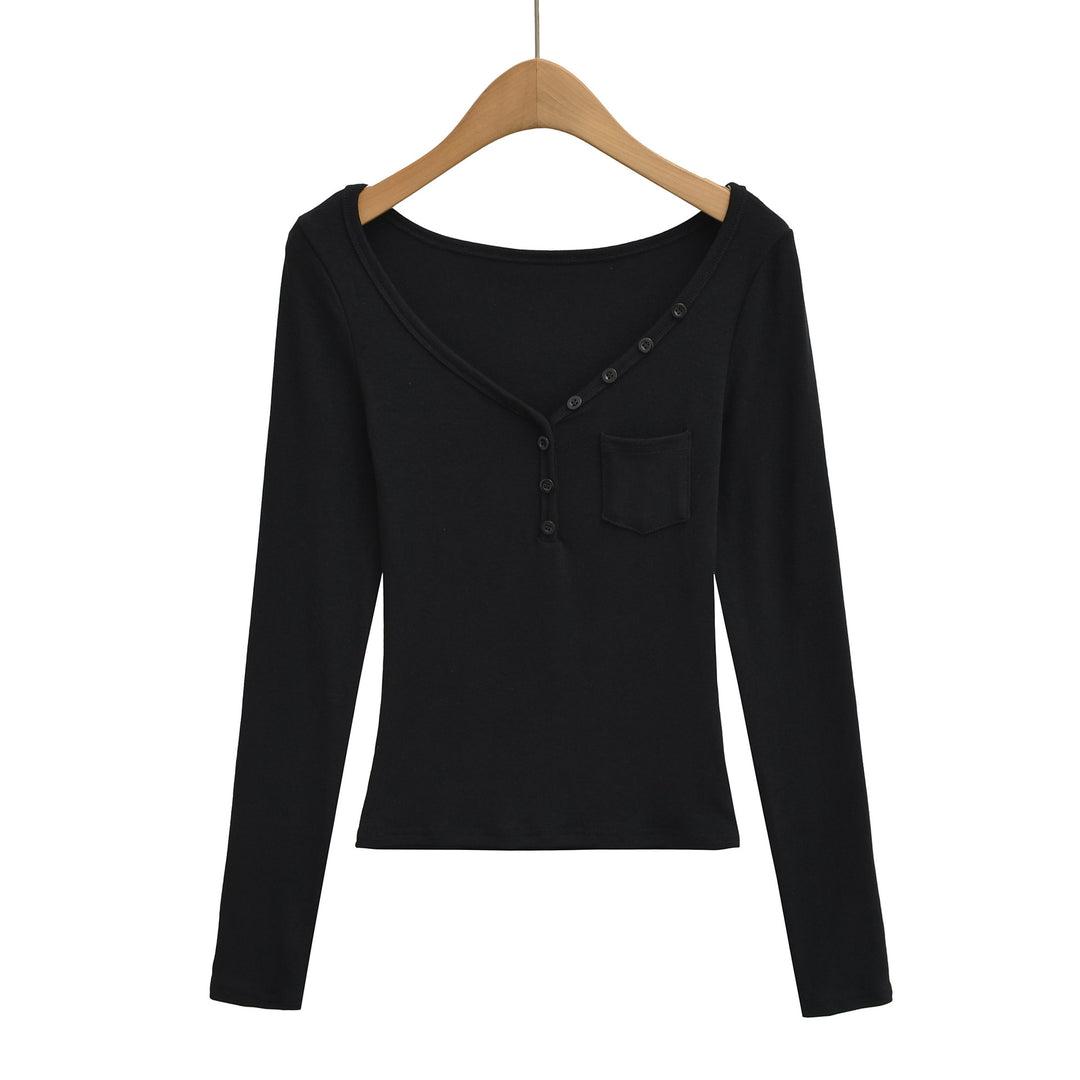 Damen langärmeliges Henley-Shirt Fudus