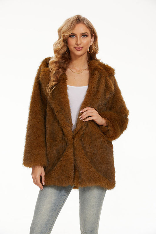 Damen Kunstfelljacke mit kuscheliger Kapuze und modernem Schnitt Fudus