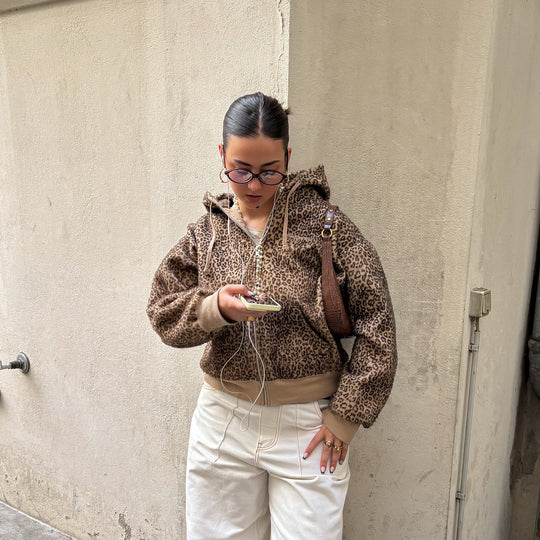 Damen kuschelige Kapuzenjacke mit tierischem Muster Fudus