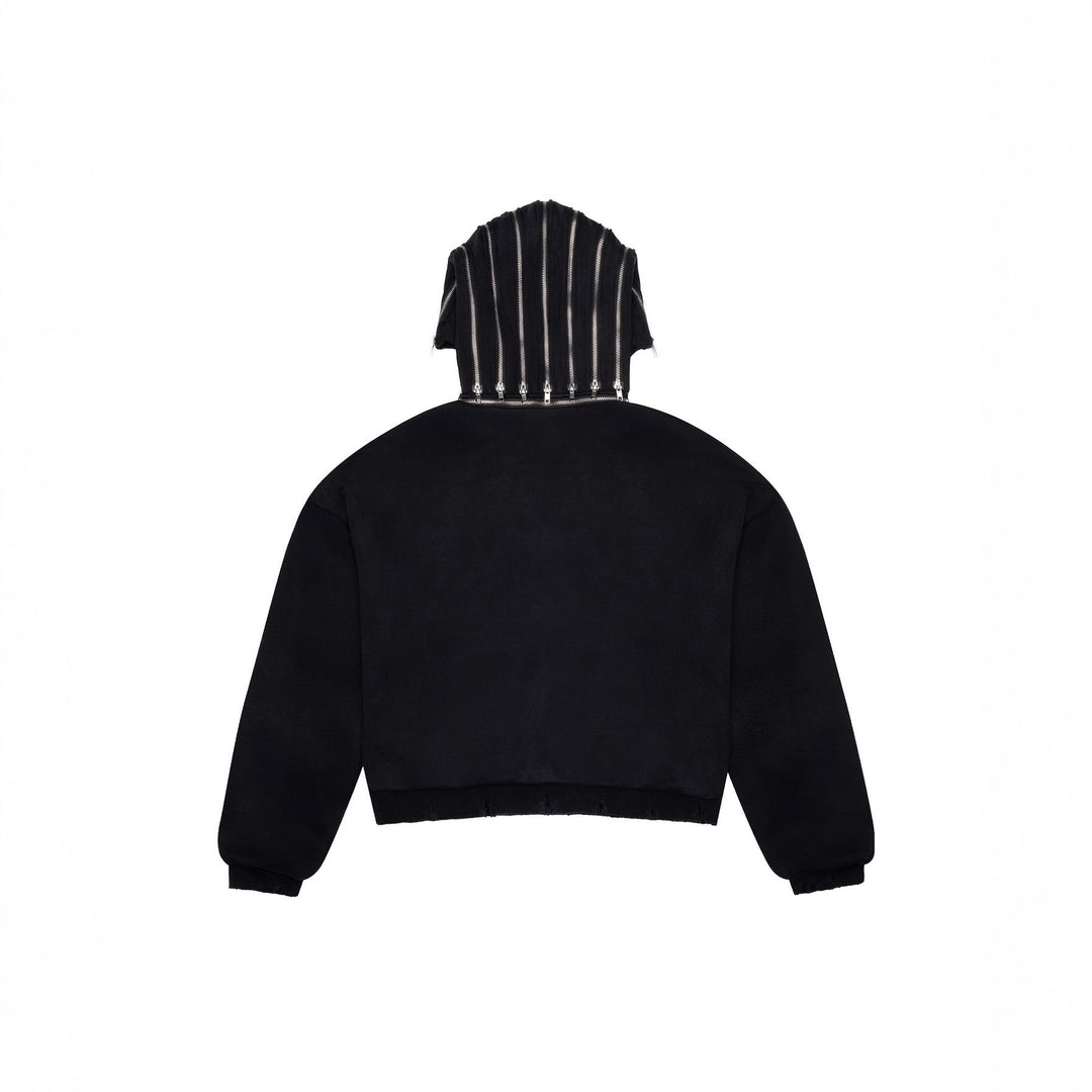 Damen Kurzjacke mit Reißverschluss und asymmetrischem Kapuzen-Design Fudus