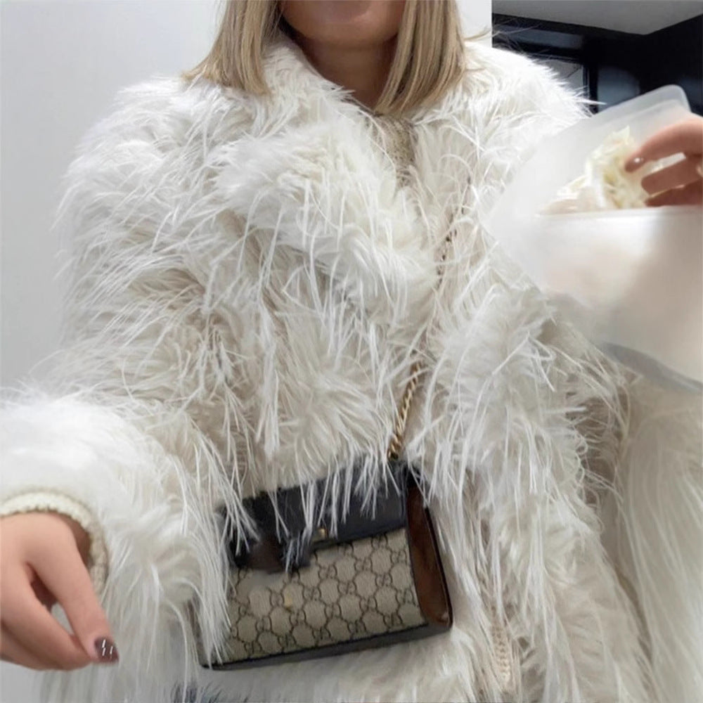 Damen Kunstfelljacke im extravagant gefransten Design Fudus