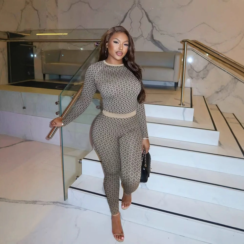 Damen Schlafanzug Set mit langem Arm und elastischem Bund Fudus