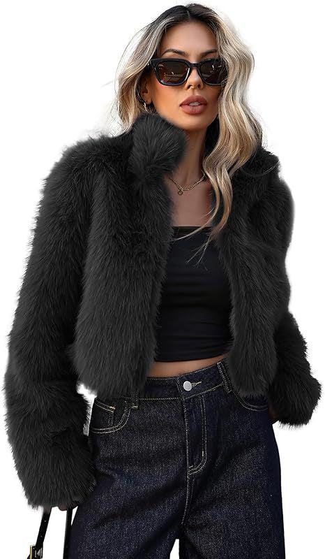 Damen Kurze Kunstpelzjacke mit weichem Fell und eleganter Silhouette Fudus