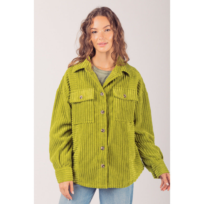 Damen lässige Cordjacke mit praktischen Taschen Fudus