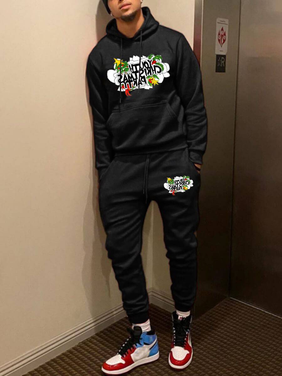 Damen Hoodie und Jogginghose Set mit kreativem Weihnachtsmotiv Fudus