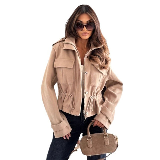 Damen Kurze Utility-Jacke mit Taillenzug und praktischen Taschen Fudus