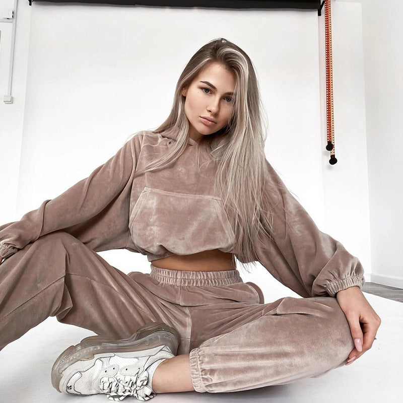 Damen kuscheliges Velours-Loungewear-Set mit oversized Schnitt Fudus