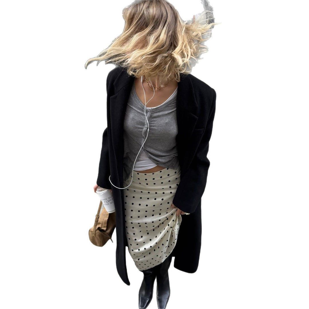 Damen modischer Midirock mit elegantem Punktdesign und hohem Schlitz Fudus