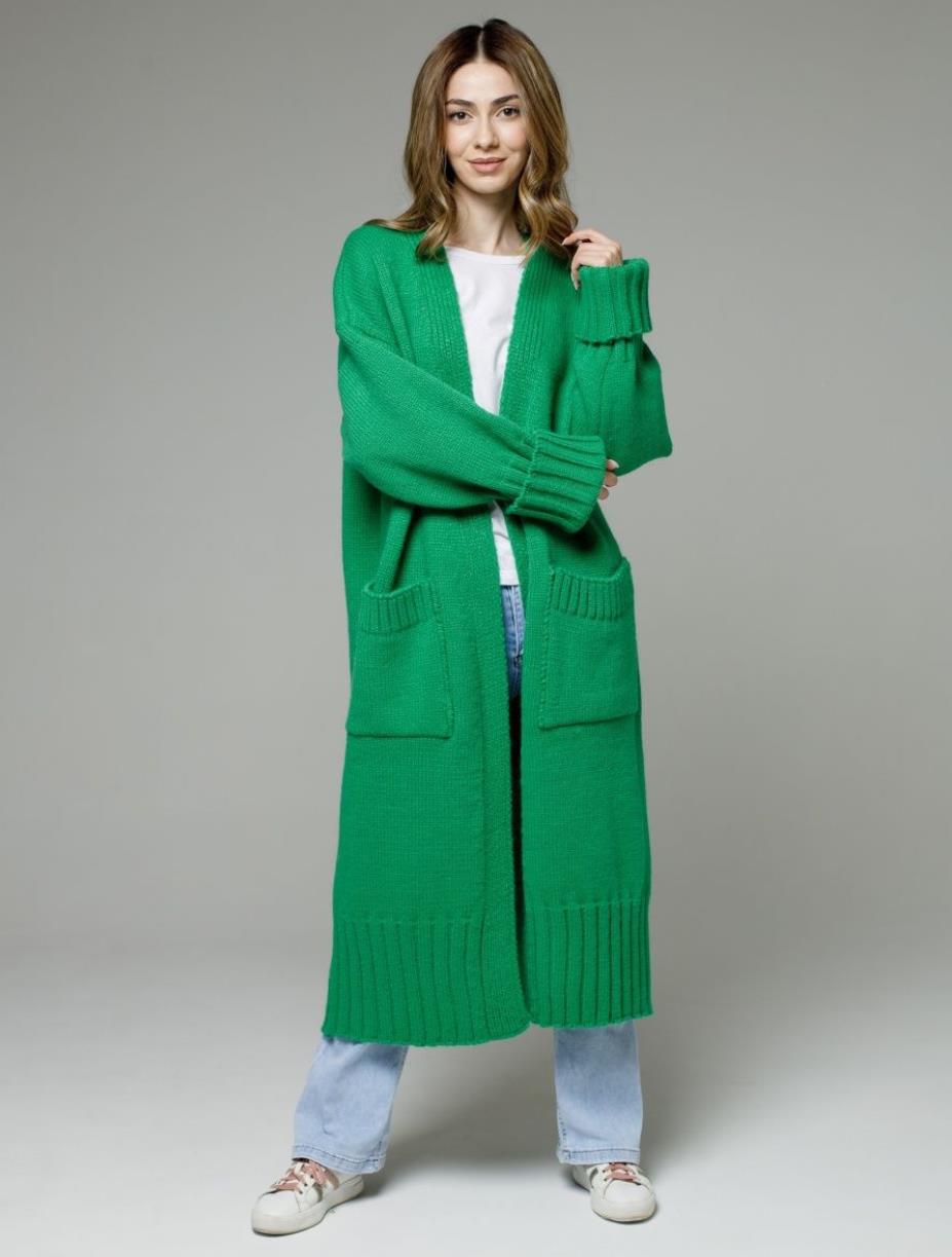 Damen Langstrickmantel mit tiefen Taschen und weitem Schnitt Fudus