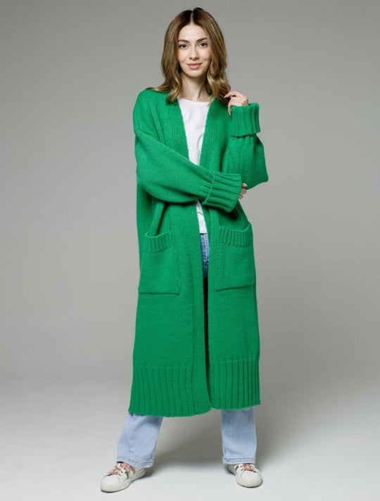 Damen Langstrickmantel mit tiefen Taschen und weitem Schnitt Fudus