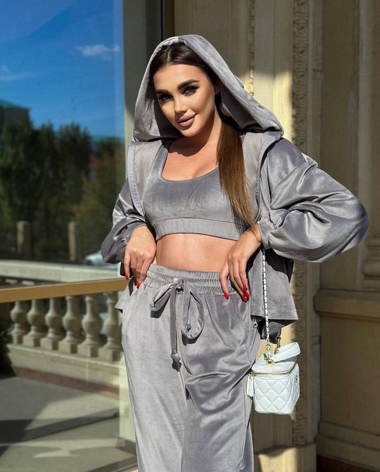 Damen kuscheliges Velours-Loungewear-Set Fudus