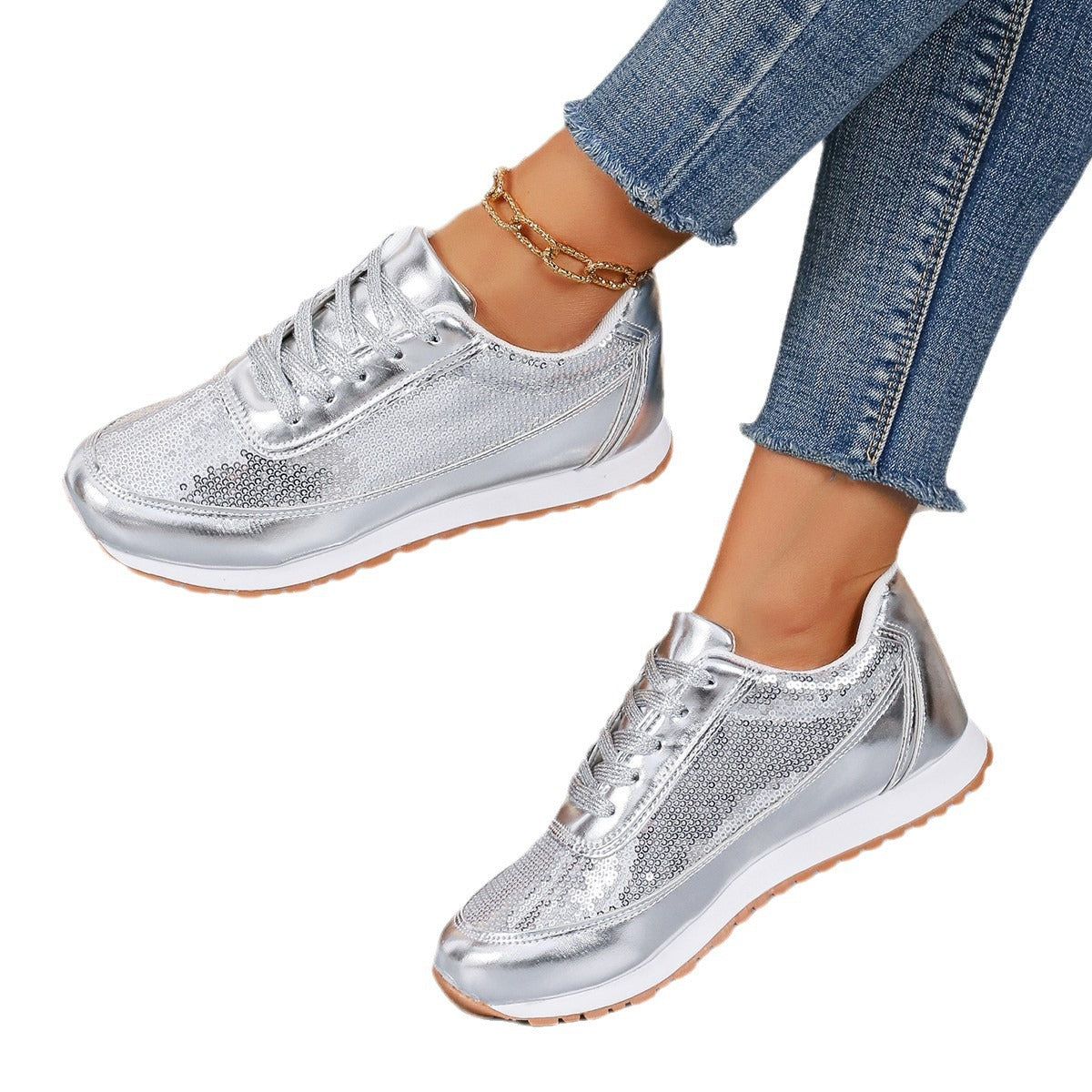 Damen Sneaker Mit Funkelnden Pailletten Und Bequemer Sohle