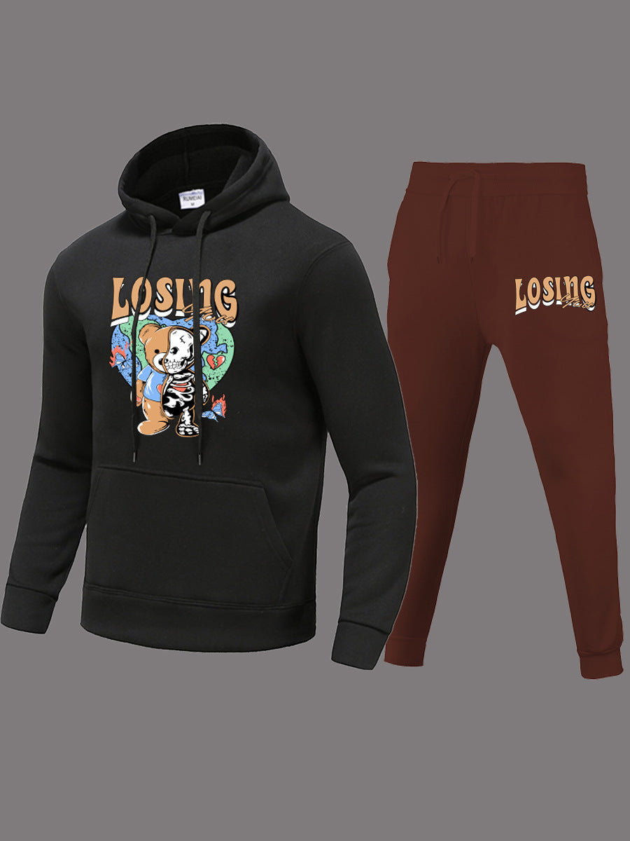Damen Hoodie und Jogginghose Set mit kreativem Bärenmotiv und modernem Schnitt Fudus