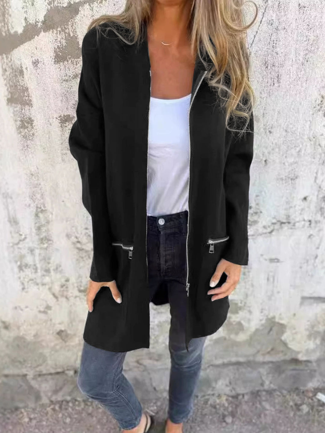 Damen Langarmjacke mit Reißverschluss und praktischen Taschen Fudus