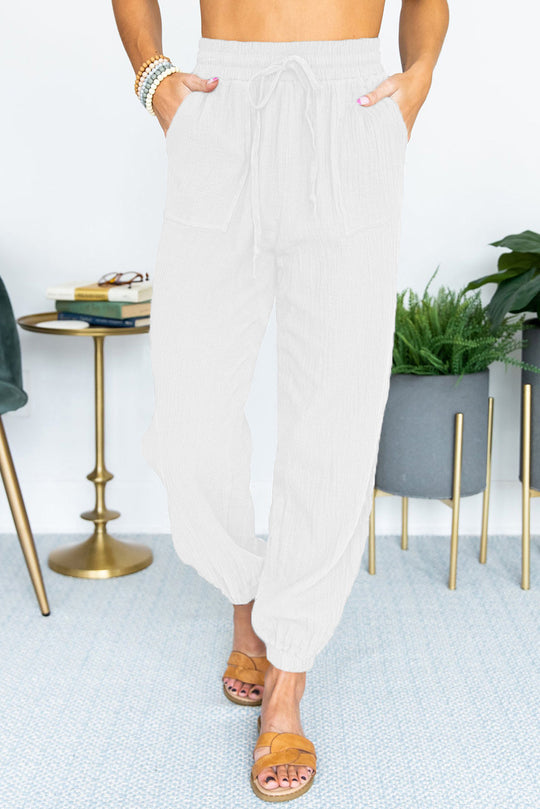 Damen lässige Hose mit elastischem Bund und praktischen Taschen Fudus