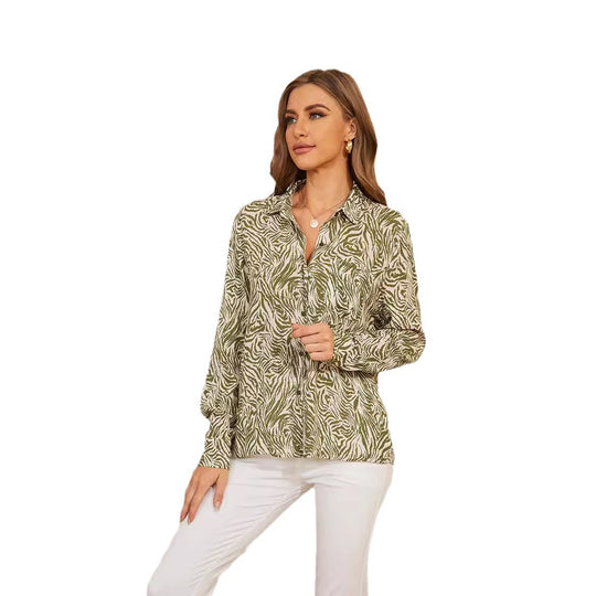Damen Langärmliges Blusenoberteil mit Grafischem Muster Fudus