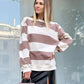 Damen gestreifter Langarm-Pullover mit weitem Schnitt Fudus