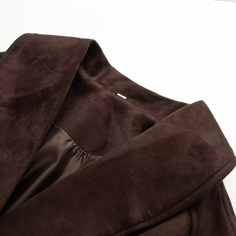 Damen elegante weiche Jacke im Stil eines Blazers mit Taillengürtel Fudus