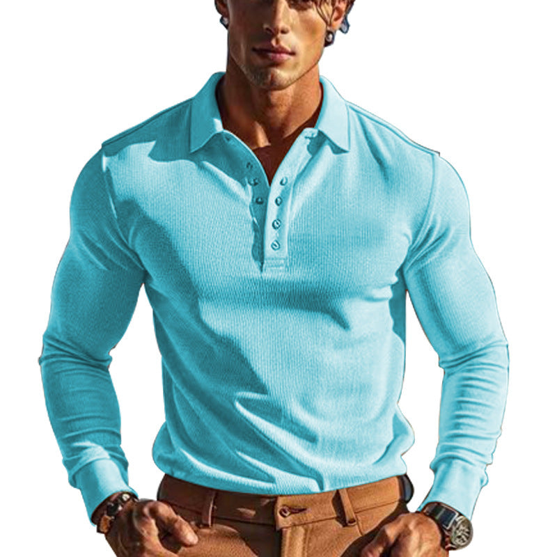 Herren eleganter Langarm-Polo mit Knopfleiste und strukturiertem Design Fudus